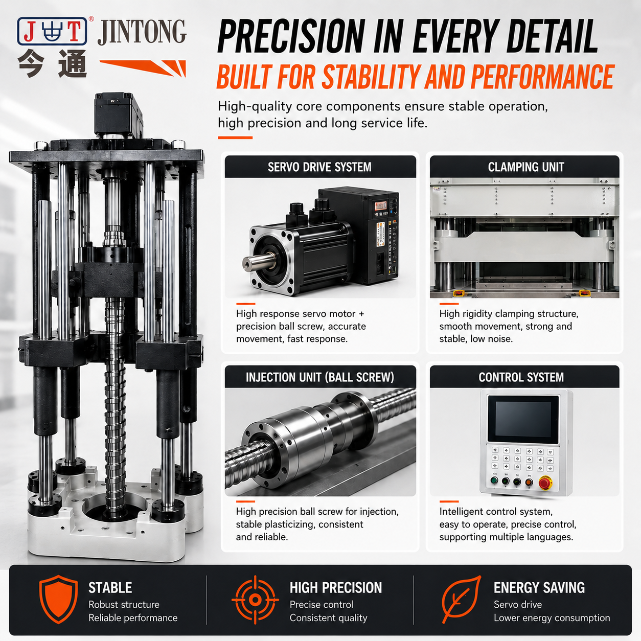 JINTONG 85T Semi-Electric Vertical Injection Molding Machine with Electric Injection and Low Table Design for Precision